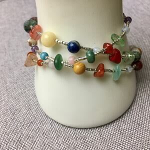HANDMADE~Colorful Gemstones Triple Wrap Bracelet or Necklace
